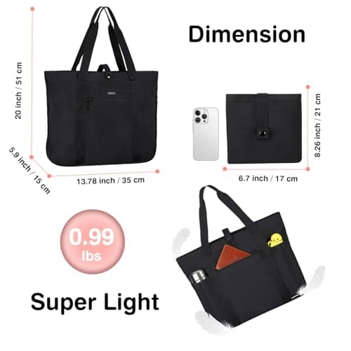 Voova Tote Bag for Women, Large Capacity Tote Bag with Zipper, Foldable Shoulder Bag Handbag for Work,Travel,Shopping,Beach view 3