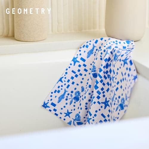 GEOMETRY Dishcloth – Spring & Summer Collection – Quick-Dry, Ultra-Absorbent, Reusable Microfiber Kitchen Towels for Drying & Cleaning - Santorini Tile - 3 Pack view 2
