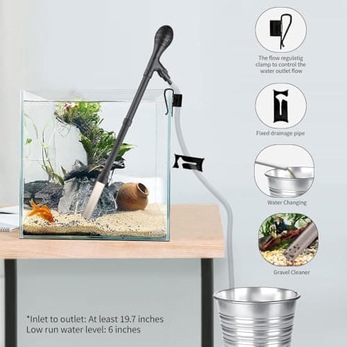 Small Gravel Vacuum for Aquarium, Adjustable Length Manual 80GPH Aquarium Gravel Cleaners, Low Water Level Fish Tank Water Changer with Suction Ball, Use for Fish Tank Cleaning Gravel and Sand view 4