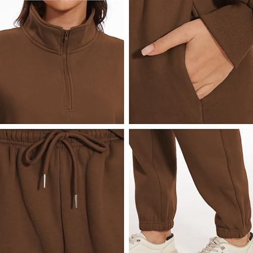Jeqeocafy Women Oversized Long Sleeve Sweatsuit Half Zip Sweatshirt & High Waisted Pants 2 Piece Outfits With Pockets view 2