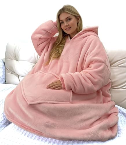 JFUJFU Wearable Blanket Sweatshirt for Women - Oversized Hoodie Pullover, Funny Gift for Sister/Mom/Girlfriend (Pink)