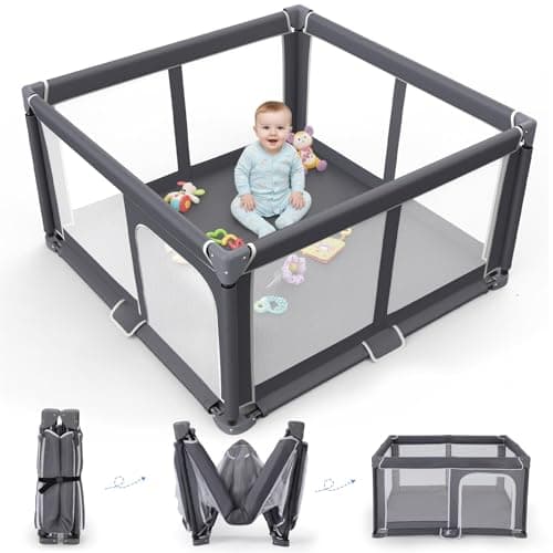 Foldable Baby Playpen - 50"x50" Safety Play Yard for Babies & Toddlers - Indoor & Outdoor Use with Carry Bag - Collapsible, Portable Play Yard, Dark Gray view 1