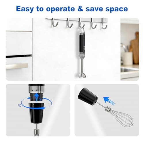 Cordless Immersion Hand Blender with Charging, 4 in 1 Hand Blenders Set,6-Speed Turbo, Wall-Mountable Design, Includes Chopper, Whisk & Frother for Soup, Baby Food & Smoothies (Black) view 6