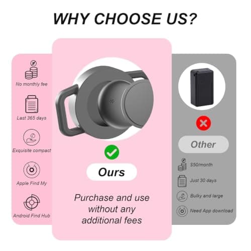 GPS Cat Tracker Collar (iOS & Android), No Monthly Fee Pet Location Pink | Mini Bluetooth Smart Anti-Lost Real-Time Pet Finder Tag Works with Apple Find My & Google Find Hub view 3