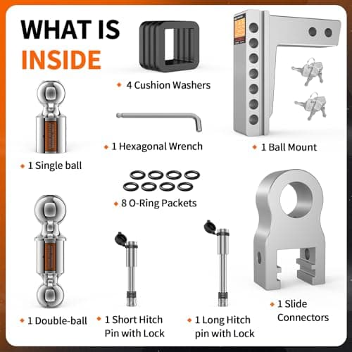 GEARGO Trailer Hitches Tow,Heavy Duty Adjustable 8.3“Inch Drop Trailer Hitch Ball Mount- Fits 2" Receiver,12,500 LBS GTW, Triple Hitch Balls (2", 2-5/16", 1-7/8") - Tow Hitch Ball Mount view 6