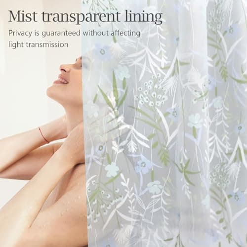 YAKUNCL EVA Waterproof Shower Curtain Liner - Matte Clear & Frosted Design with 12 Hooks, Soft Touch, Privacy & Light Transparency, Ideal for Bathroom Decor (Fragrant Grass, 72" x 72") view 3