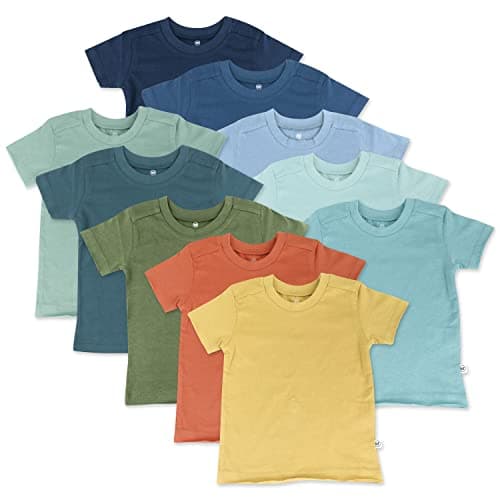 HonestBaby 10-Pack Short Sleeve T-Shirts 100% Organic Cotton Baby, Toddler, Little Kids, Boys, Girls, Unisex, Rainbow Gems Blues, 3T