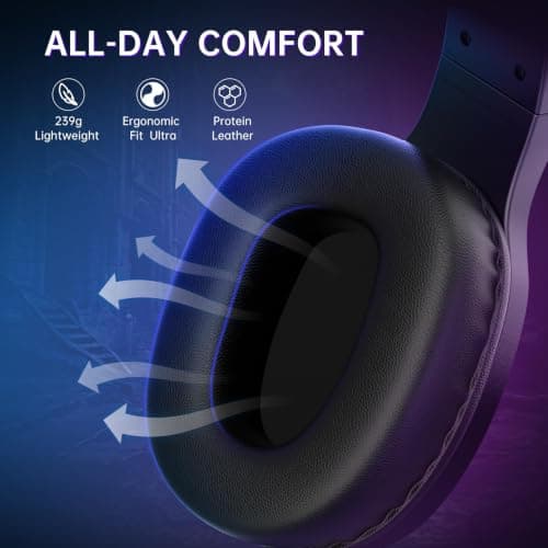 AOC
Wireless
Gaming
Headset
for
PS5,
PS4,
Nintendo
Switch,
PC-
Black | Bluetooth 5.4 & 2.4GHz Gaming Headphones with Noise Canceling Mic, RGB, Type-C, 20ms Latency, 45H, 7.1 Virtual Surround view 5