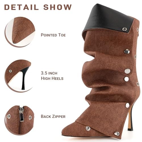 KaroNairy 3.5 in Slouchy Stiletto High Heel Booties for Women Pointed Toe Fold over Ankle Boots Sexy Shark Booties for Party view 4