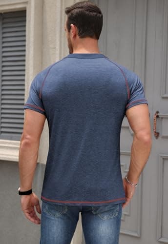 KUYIGO Mens Henley Short Sleeve T Shirt Casual Button Basic Tee Shirts Summer with Pocket view 3