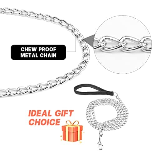 Jumpress Heavy Duty Chain Dog Leash for Medium Large Dogs, Chew Proof Metal Dog Lead with Soft Padded Handle, Classic Black 4FT Leash view 4