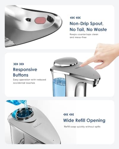 NEATMIND Automatic Soap Dispenser,17oz/500ml Touchless Dish Soap Dispenser | Metallic Finish,With Infrared Sensor, 5 Adjustable Soap Levels, Battery Operated, Perfect For Kitchen Bathroom Countertop view 3