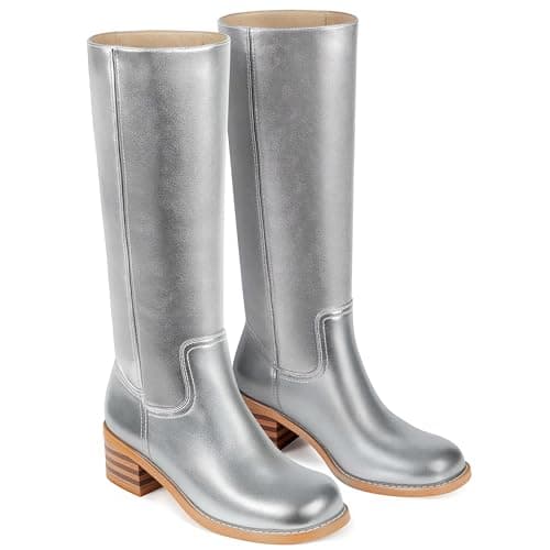 WIRALOMI Women's Knee High Campus Boots Square Toe Chunky Block Low Heel Vintage Long Boots for Women Wide Calf view 4