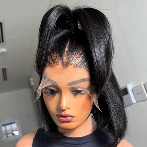 FFEGG Bob Wig Human Hair 13x4 Short Straight Bob Lace Frontal Wigs for Black Women Human Hair Pre Plucked Glueless Black Color 10 Inch view 3