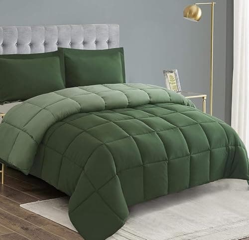 HIG 3pc Green Twin/Twin XL Comforter Set - All Season Reversible Down Alternative Bedding Comforter - Quilted Duvet Insert with Corner Tabs - Box Stitched Blanket - Breathable, Soft, Fluffy view 1