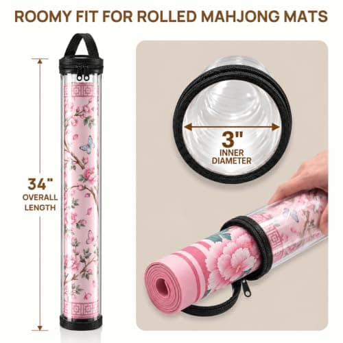4 Pack 34 In Clear PVC Mahjong Mat Bag，Zipper & Handle | Long mahjong mat storage tube, Foldable Soft PVC, Lightweight Carrying Bag for Board Game Mats & Travel Storage view 2