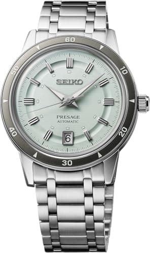 SEIKO SRPL71 Watch for Men - Presage Collection - Light Mint Green Dial with Date Calendar, 50M Water Resistance, Screw See-Through Caseback, 39.5mm Case Diameter