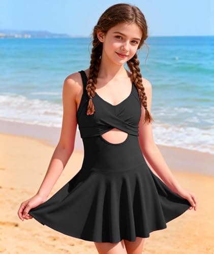 MFAVIP Girls One Piece Swimsuit Padded with Ruffle Skirt Girls Bathing Suit Adjustable Straps Teen Swimwear 9-16 view 3
