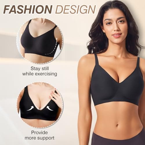 Greoay Bras for Women Wireless Push Up Seamless Wire-Free Bras Full Support T-Shirt Bra V Neck Comfortable Adjustable Bra view 2