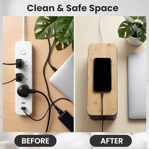 2 Pack Cable Management Box - Cord Organizer Box with Wooden Lid for TV Wires, Power Strips, Router, USB Hub & Under Desk Power: Baby & Pet Proof Cord Management, Cord Hider for Home & Office(Black) view 5