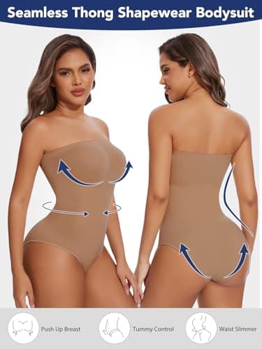 SHAPERIN Strapless Bodysuit with Bras Tummy Control Shapewear Shaper Tube Tops Body Suit One Piece Leotard view 3