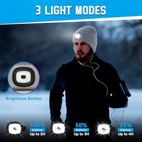 FFIPBGE Valentines Day Gifts for Him, Beanie Hats with Light, USB Rechargeable LED Hand Free Headlamp, Birthday Gifts for Men, Women, and Teens, Ideal for Camping, Hiking, 2 Pack, Grey view 3