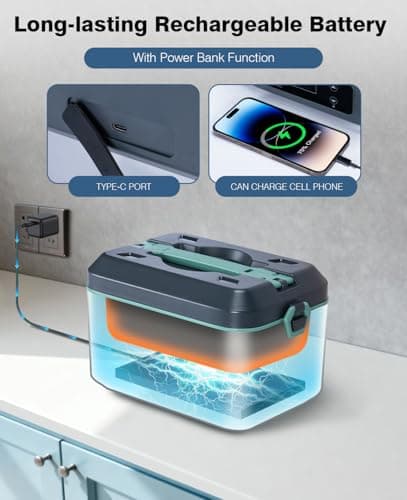 AIZOCO Cordless Electric Lunch Box for Adults, Heated Lunch Box Battery Powered with 5 Side Heating, Portable Food Warmer with 5.5 Cups Removable Container, Self-Heating Food Warmer for Work,GreyGreen view 6