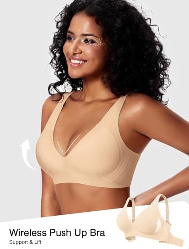 Deep V Wireless Jelly Bras for Women Push Up Bralette Seamless No Underwire Support T-Shirt Comfort Plunge Full Coverage view 5