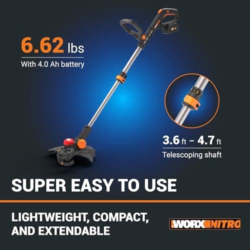 WORX Nitro Cordless String Trimmer & Lawn Edger, 3 in 1 Mini Mower with Brushless Motor, 20V 13" Weed Eater with 90° Pivoting Head, 4.0 Ah Battery & Charger Included, WG173 view 4