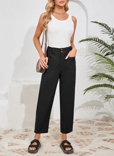 Dokotoo Linen Pants Women Casual Cotton Capri Pants High Waisted Harem Trouser Summer Slacks with Pockets Fall Clothes view 5