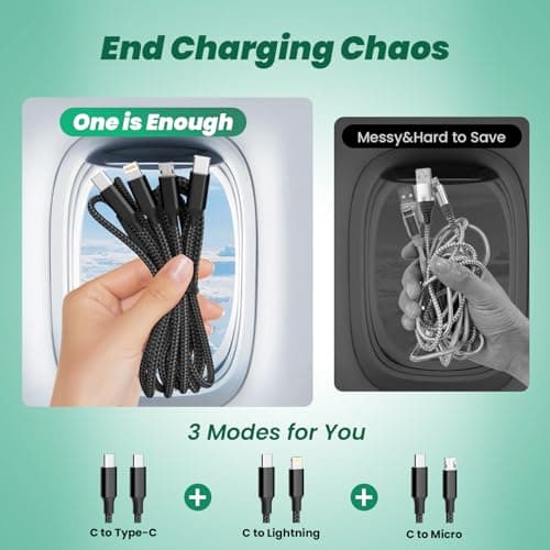 Travel Vacation Essentials USB C Multi Charging Cable, 2Pack 4FT Nylon 3-in-1 Charging Cord for Multiple Devices with Type C/Micro/IP Port, Universal Charger Cable for Cell Phone, Galaxy 25, iPad view 5
