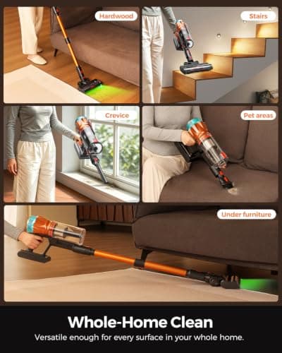 Cordless Vacuum Cleaners for Home, Powerful 8-in-1 Lightweight Stick Vacuum | Self-Standing, 1.8L Duct Cup, Anti-Tangle Brush, LED Light, Rechargeable Battery Vac for Home, Hard Floor, Carpet, Pet Hair view 3