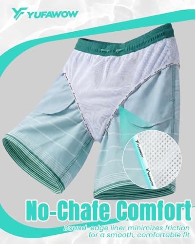 Yufawow 9 Inch Men's Swim Trunks with Mesh Lining and Quick Dry Pockets for Beach Pool Board Water Park Curise view 6