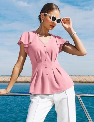GRACE KARIN Summer Blouses for Women Dressy Casual, 2026 Ruffle Sleeve Peplum Tops, Business Work Shirt Fashion Clothing view 3
