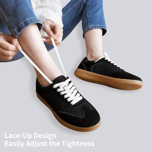 JENN ARDOR Low Top Sneakers for Women Lace-up Fashion Tennis Shoes Casual Slip On Sneaker Padded Non Slip Footwear for Work, Walking, Everyday Wear view 2