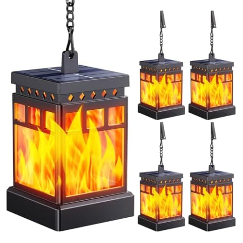 KOOPER Hanging Solar Lanterns Outdoor Waterproof, 4PCS Flickering Flame Hanging Solar Lights for Outside, Outdoor Solar Lanterns up to 12 Hours, Lanterns Decorative for Patio Porch Yard Garden Decor view 1