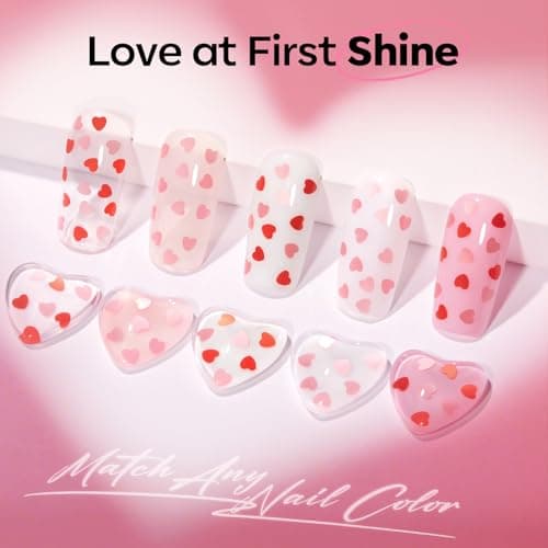 modelones Heart Glitter Gel Top Coat, 15 ML 2 in One No Wipe Clear Gel Nail Polish Red Pink Color Reflective Hearts Sequins Glossy Shine Long Lasting Soak Off Manicure Gift for Women view 4