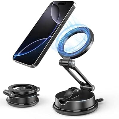 Gorablix Foldable Magnetic Phone Holder for Car, 360°Rotation Cell Phone Car Mount with Strong Stable Suction, Car Phone Holder for MagSafe Compatible with iPhone 17 Pro Max 16 15 14 13 12 Plus