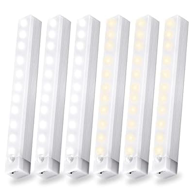 6 Pack Motion Sensor Under Cabinet Light, Magnetic Rechargeable Warm White 2 Color Under Counter Light, 8 Inch LED Closet for Stair Bedroom Cupboard