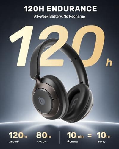 Boean Active Noise Cancelling Headphones, Bluetooth 6.0 Wireless Over Ear Headphones with 360° Spatial Audio, 120H Playtime & 5 ENC Mics, Soft Memory Foam, Transparency Mode for Office Travel view 2
