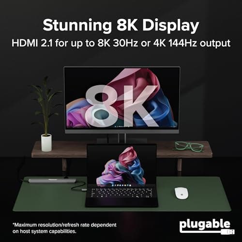 Plugable USB C Hub: 10-in-1 Multiport Adapter (8K/4K 144Hz HDMI 2.1, 2.5G Ethernet, 140W Charging, 10Gbps Data) Driverless IT Deployment for MacBook Pro/Air Windows Thunderbolt Chromebook, USBC-10IN1E view 3