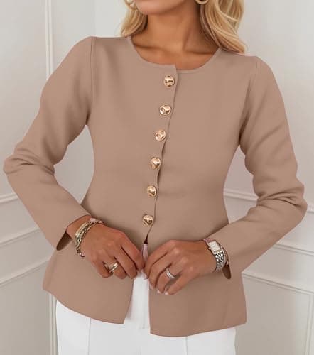 MSBESYOR Button Up Cardigan Sweater for Women Long Sleeve Lightweight Knit Business Blazer Tops view 2