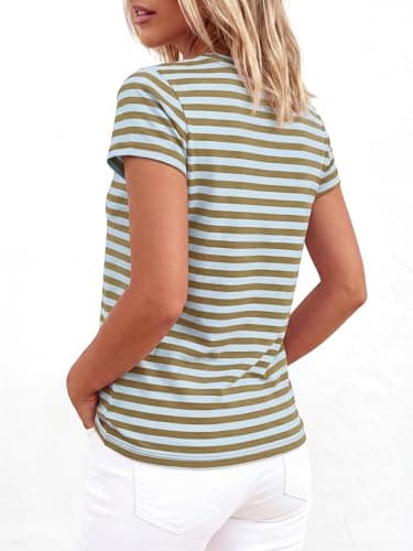 BTFBM Tops for Women Trendy Summer 2026 Crew Neck Short Sleeve T Shirts Striped Casual Vacation Blouse Loose Basic Tee view 3
