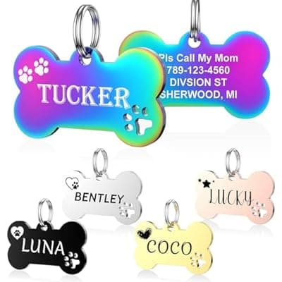 Dog Tags Personalized for Pets - YEHANTI Personalized Dog Tags with Lovely Icons, Durable Stainless Steel Pet ID Tags for Small Large Dogs Cats, Custom Dog Name Tags Engraved on Both Sides (Bone)
