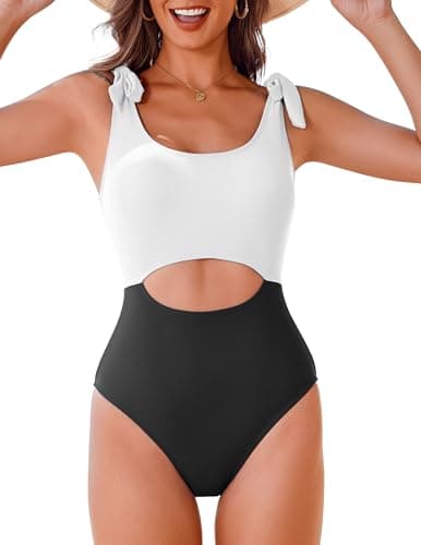 AI'MAGE One Piece Swimsuit Women 2026 Tummy Control Bathing Suits Cutout Scoop Neck Swimwear Push Up Swim Suit White L