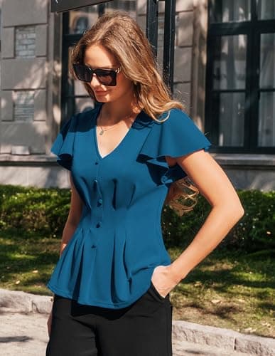 GRACE KARIN Summer Blouses for Women Dressy Casual, 2026 Ruffle Sleeve Peplum Tops, Business Work Shirt Fashioin Clothing view 3