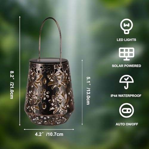 Edenseelake 2 Pack Solar Hanging Lanterns Outdoor Waterproof, Metal Flower Solar Lights, Decorative LED Lantern for Garden, Patio, Porch, Yard, Lawn, Bronze view 2