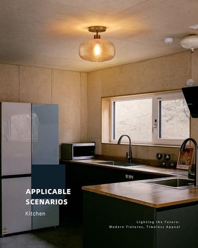 puncoll Gold Semi Flush Mount Ceiling Light Fixture - Hallway Light Fixtures Ceiling Mount - Glass Close to Ceiling Lighting for Bathroom Entryway Bedroom, C2503-BG view 2