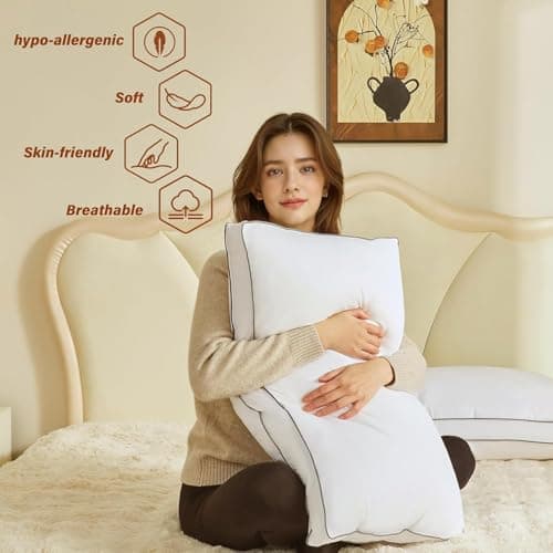 Goose Down Fiber Pillows, Gusseted Pillows Queen Size Set of 2 | Gusseted Goose Down Pillows for Neck Pain, Softness and Support, Relief for Side and Back Sleepers, Luxury Hotel Down Pillows view 5