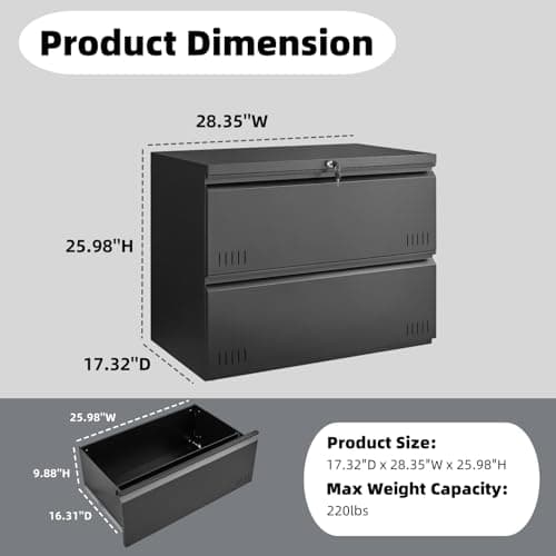 Approgreent 2 Drawer File Cabinet, File Cabinets for Home Office, Printer Stand, File Cabinet with Lock, Lateral Filing Cabinet for A4/Letter/Legal Size File Folders, Assembly Required(Black) view 2